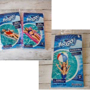 (3) H2O GO 2 Pink/Grey Adult Full Size Raft/Floats & 16" Beachball New